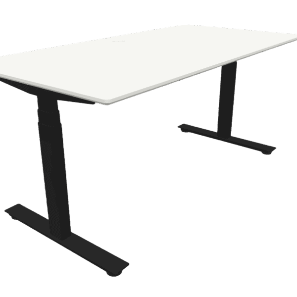 Cube UP Hæve/sænke bord, Hvid laminat bordplade, faset kant, Sort stel